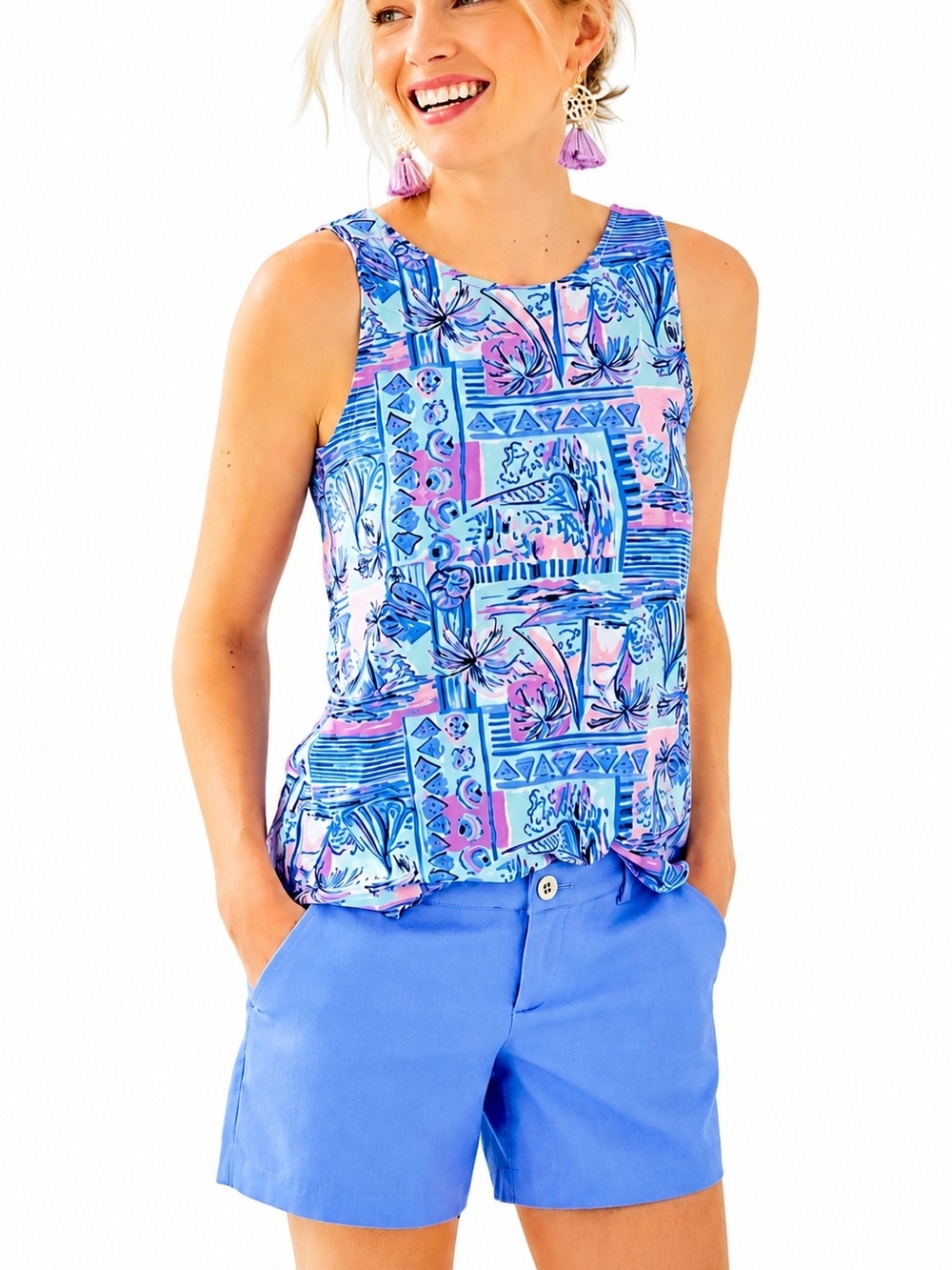 Lilly Pulitzer Kristen Tank Top Yeah Buoy Whisper Blue Coastal Print summer must